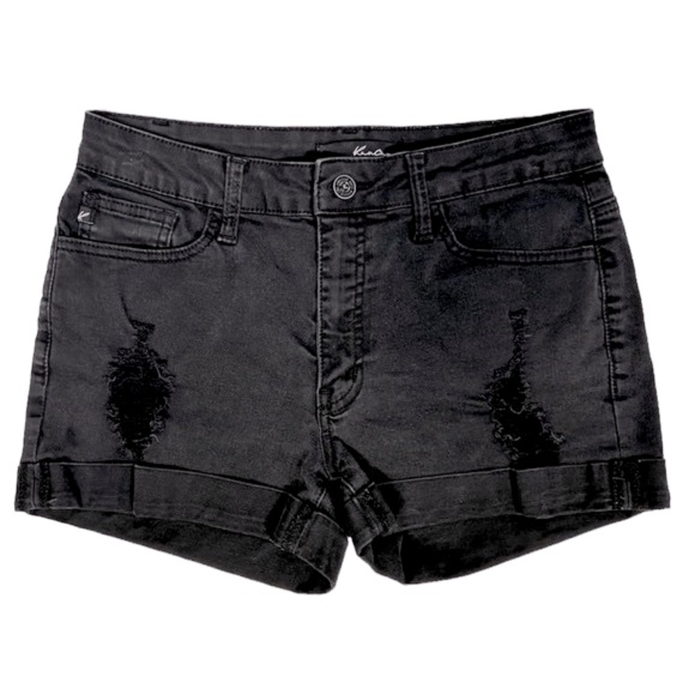 KanCan Black Mid Rise Distressed Roll Up Stretchy Jean Shorts Size 28